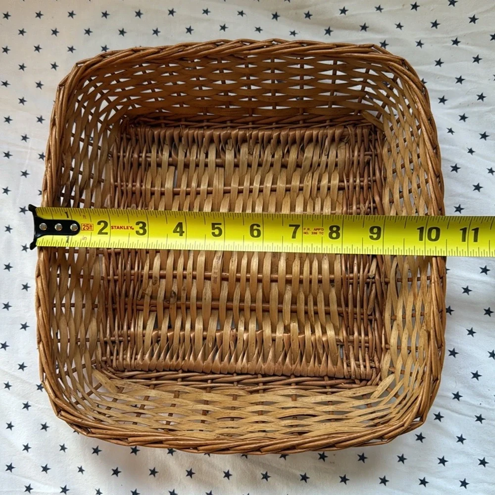 Vintage Square Yugoslavian Wicker Rattan Basket 10.5” Stamped Made in Yugoslavia